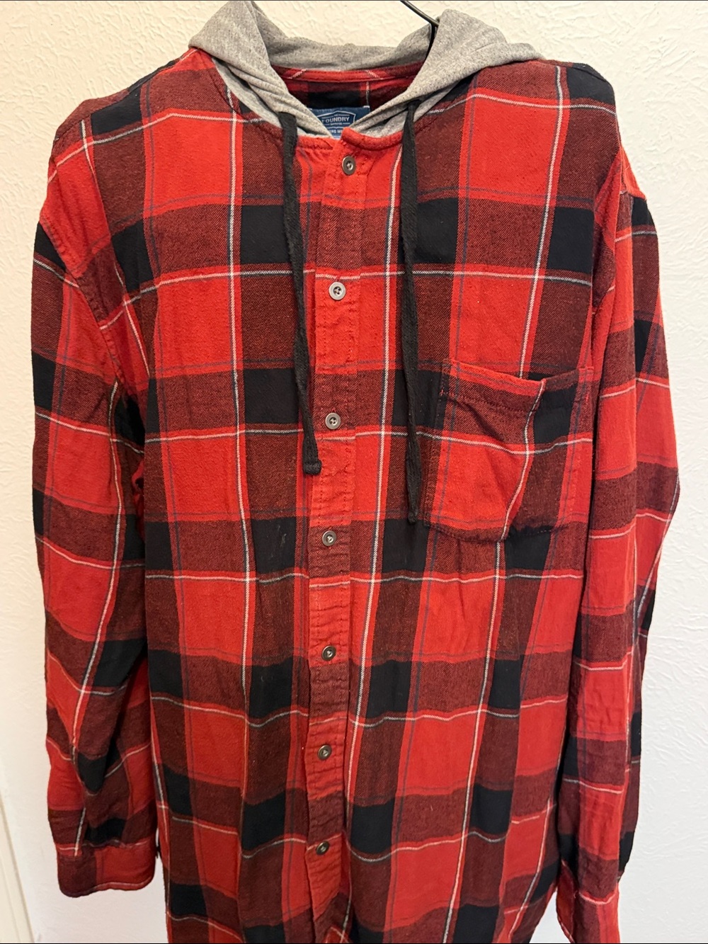 💋💋💋BOGOHO💋💋💋The Foundry Red and Black Plaid Hooded Button-Up Shirt-2XLT - Picture 2 of 7